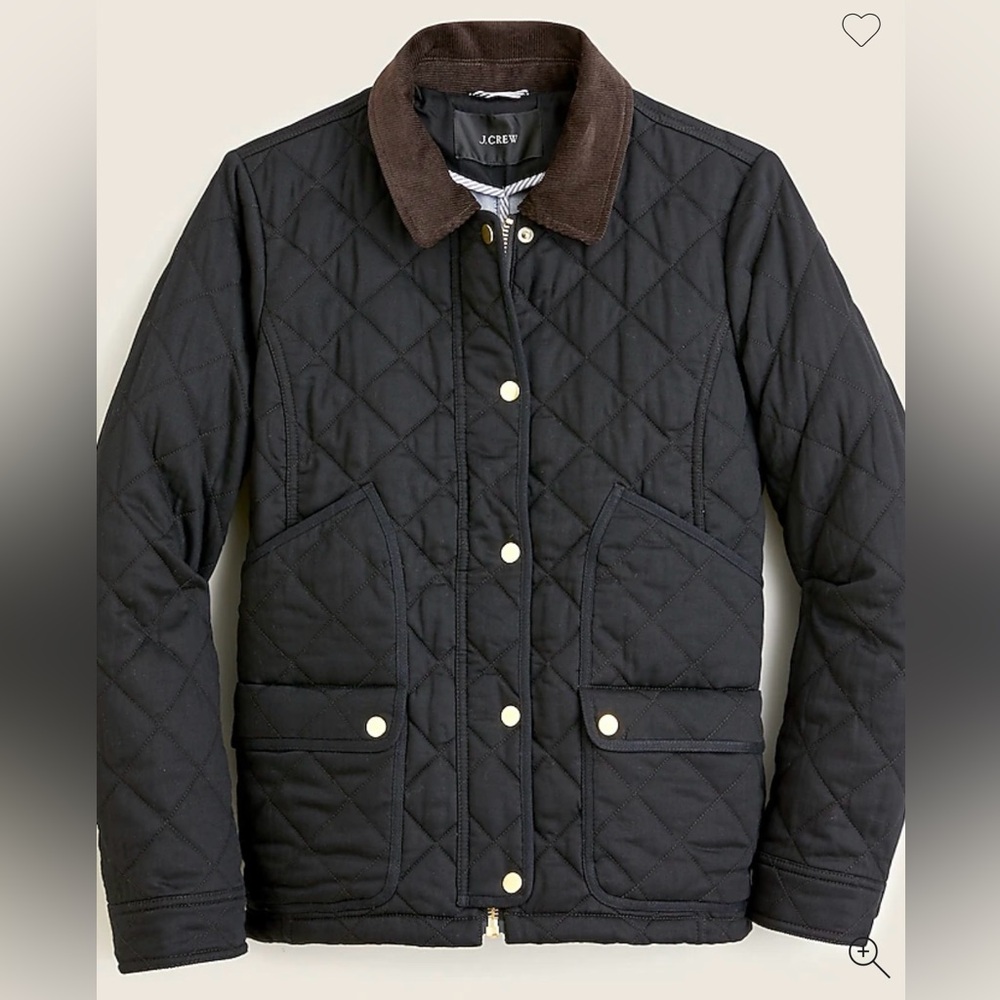 J Crew Quilted Barn Jacket Coat Black Medium Tall MT